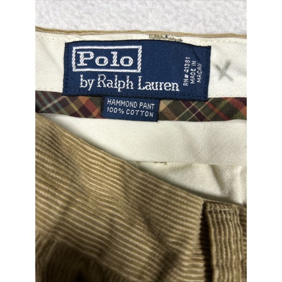 Polo Ralph Lauren Corduroy Pants Mens 36 Tan Preppy Pleated Cuffed Academic - Picture 3 of 6